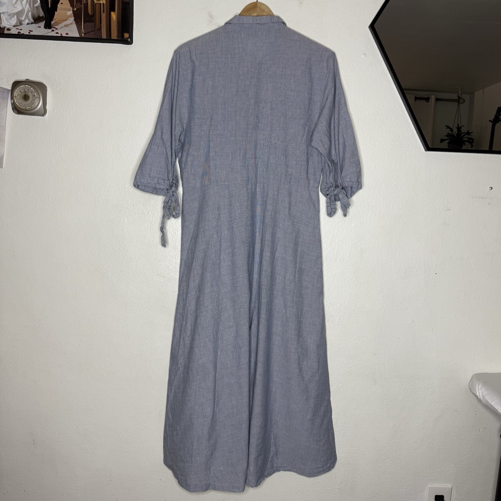 Conrado Blue White Collared Midi Button Front Dress Women's Medium Minimalist — image 7 of 8